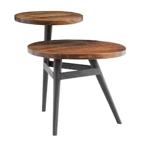 Josie Two-Tier Side Table with Black Iron Legs and Solid Mango Tops