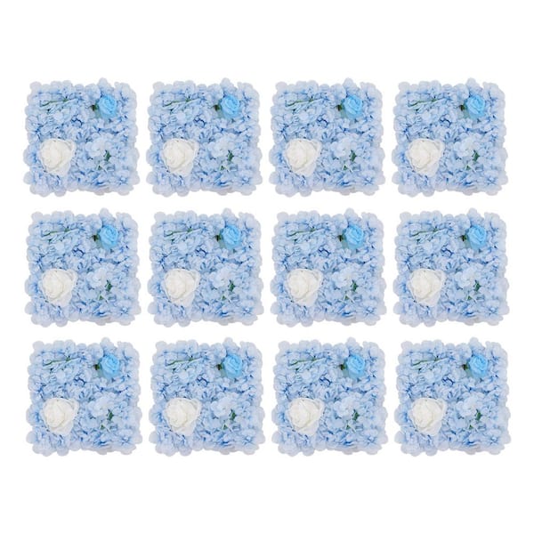 15 in. Blue Artificial Hydrangea Flower Wall Panels Wedding Photography Backdrop Decorations (Set of 12)