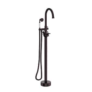 2-Handle Floor Mount Freestanding Tub Faucet with Hand Shower in Oil Rubbed Bronze