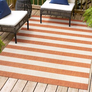 Negril Two-Tone Orange/Beige 3 ft. x 5 ft. Wide Stripe Indoor/Outdoor Area Rug