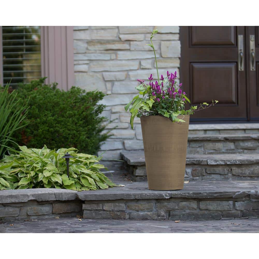 Valencia 16" Spun Taupe Composite Resin Round Planter Pot