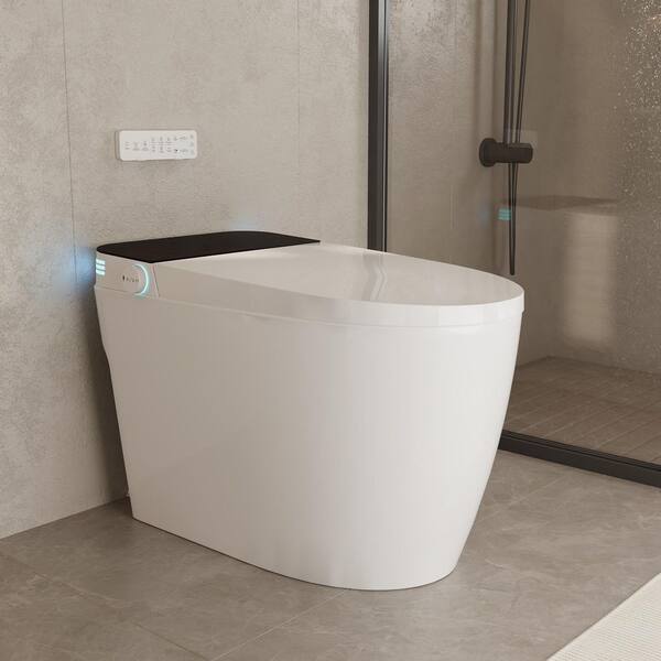 Smart Elongated Bowl 1-Piece Toilet 1.28 GPF in White with Heated Seat, Auto Open Lid, and LED Display