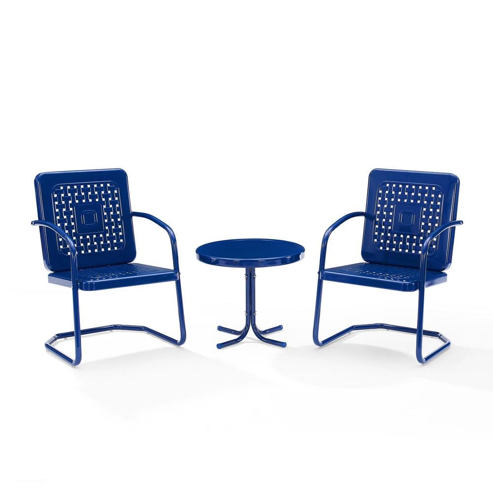 Navy Gloss Metal Outdoor Chair Set with Side Table