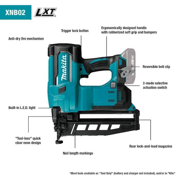 Makita XNB02Z 18V LXT Lithium-Ion 16-Gauge Cordless 2-1/2 in. Straight Finish Nailer (Tool Only) - 2