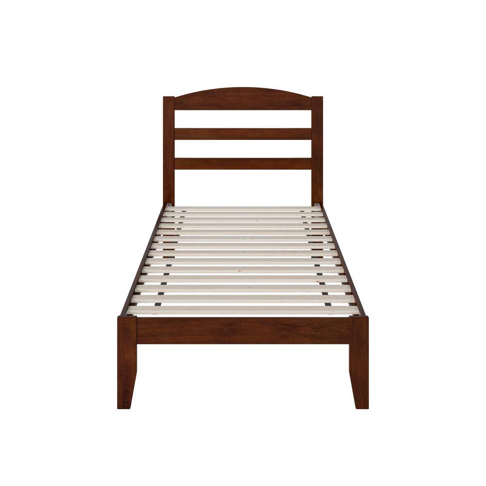 Mission-Inspired Twin Walnut Wood Platform Bed with USB Charger