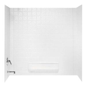 30 in. x 60 in. x 59.6 in. 3-Piece Square Tile Easy Up Adhesive Alcove Tub Surround in White