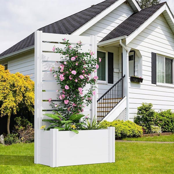 11.8 in. L x 29.5 in. W x 15.7 in. H 95 qts. White Vinyl PVC Planter Box Raised Beds with 59 in. H Trellis
