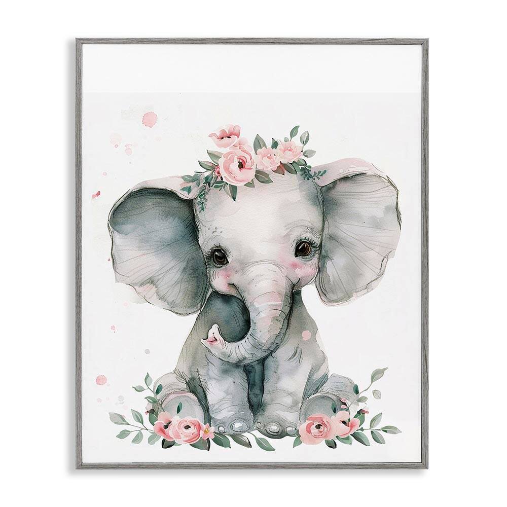 Nursery Floral Elephant by LSR Design Studio Gray Framed Animal Giclee Art Print 20 in. x 16 in. price history on PriceWatchPro