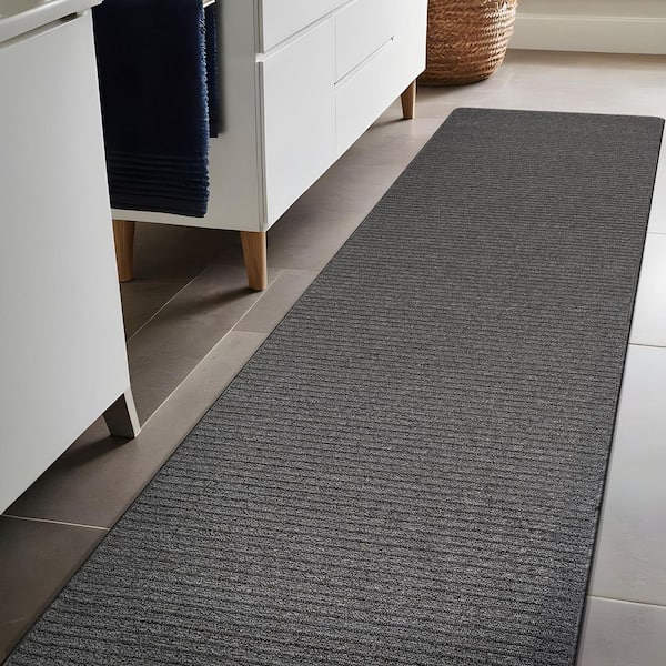 Oasis Non-Slip Grey 2 ft. x 10 ft. Solid Indoor Area Rug