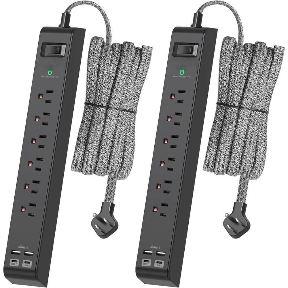 6-Outlet Power Strip Surge Protector with 4 USB Port and 10 ft. Braided Ext