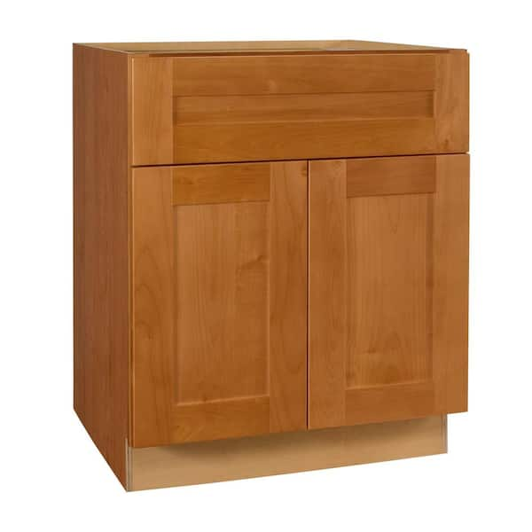 Home Decorators Collection Newport 27 in. W x 24 in. D x 34.5 in. H Assembled Plywood Sink Base Kitchen Cabinet in Cinnamon with Soft Close