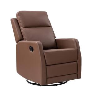 Coral Classic Brown Upholstered Rocker Wingback Swivel Recliner with Metal Base