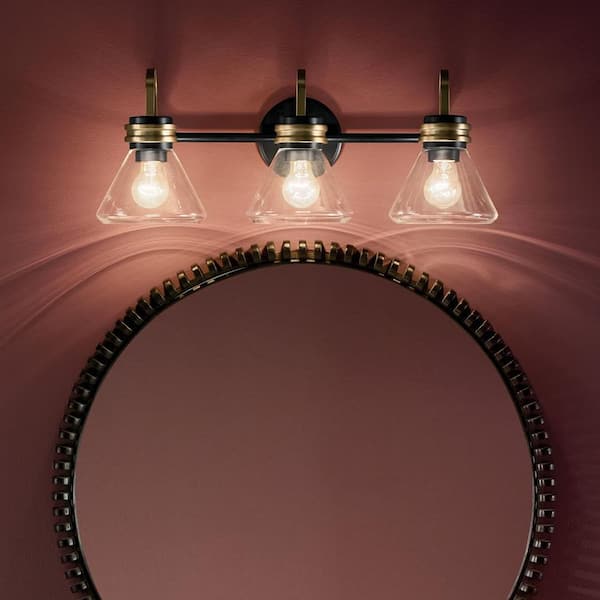 KICHLER Farum 26 in. 3-Light Vanity Light with Clear Glass in Black