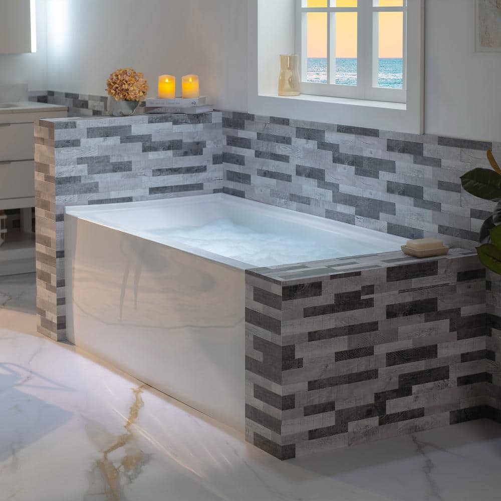 60'' x 30'' White Acrylic Alcove Soaking Bathtub with Right Drain