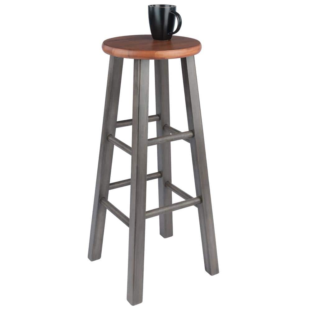 Transitional Rustic Teak & Gray Wood 29" Bar Stool