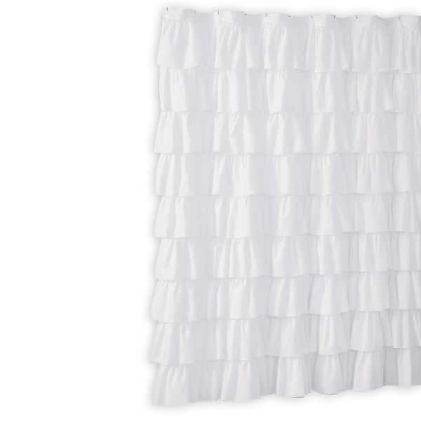 Ruffle 72x72 Shower Curtain Farmhouse Cloth Textured Double Layer Not See Through Microfiber in White