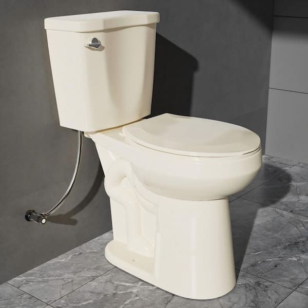 Unbranded Extra Tall 21 in. 2-Piece Toilet 1.28 GPF Single Flush Round Raised Toilet in Bone with Soft Close Seat for Seniors