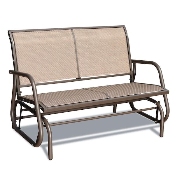 Tatayosi 2-Seats Coffee Metal Outdoor Swing Loveseat Chair Steel Frame Outdoor Rocking Chair