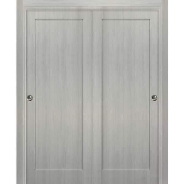 Sartodoors 56 in. x 84 in. Single Panel Gray Finished Solid MDF Sliding Door with Bypass Sliding Hardware
