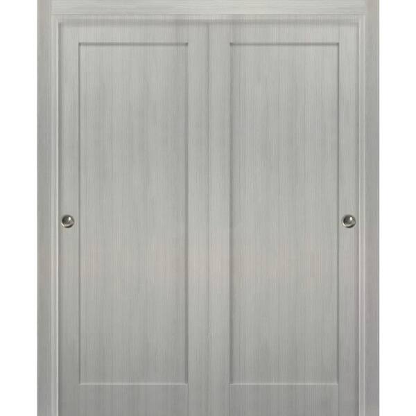 Sartodoors 84 in. x 80 in. Single Panel Gray Solid MDF Sliding Door with Bypass Sliding Hardware