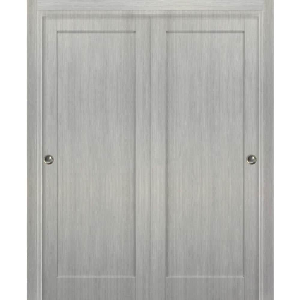 Assembly Required 84 in. x 84 in. Single Panel Gray Solid MDF Sliding Door with Bypass Sliding Hardware price history on PriceWatchPro