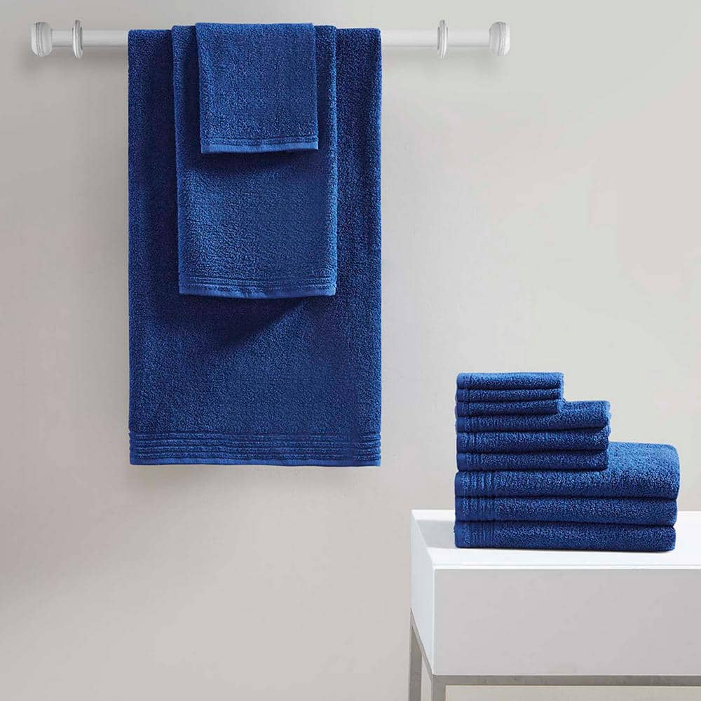 Navy 100% Cotton 12-Piece Bath Towel Set Luxury Soft and Absorbent Bath Tow