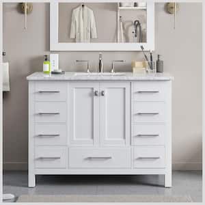 Aberdeen 42 in. W x 22 in. D x 34 in. H Bath Vanity in White with White Carrara Marble Top with White Sink