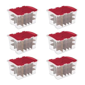 48 Qt. Hinged Lid 270 Total Holiday Ornament Storage Boxes (6-Pack)