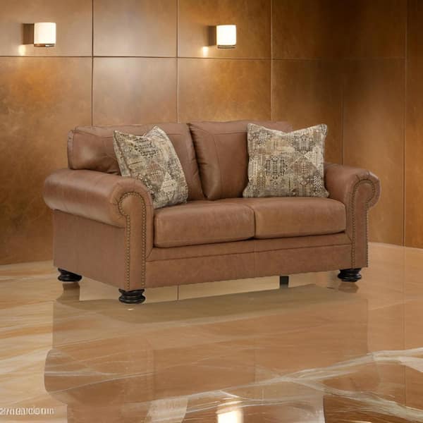 74 in. Brown, Black and Ivory Faux Leather 2-Seater Loveseat with 2-Accent Pillows