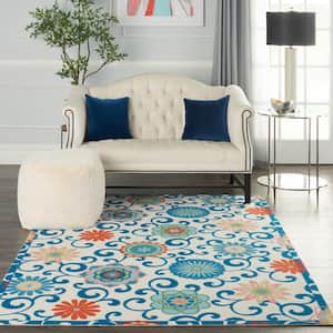 Sun N' Shade Ivory/Multi 5 ft. x 8 ft. Floral Geometric Indoor/Outdoor Area Rug
