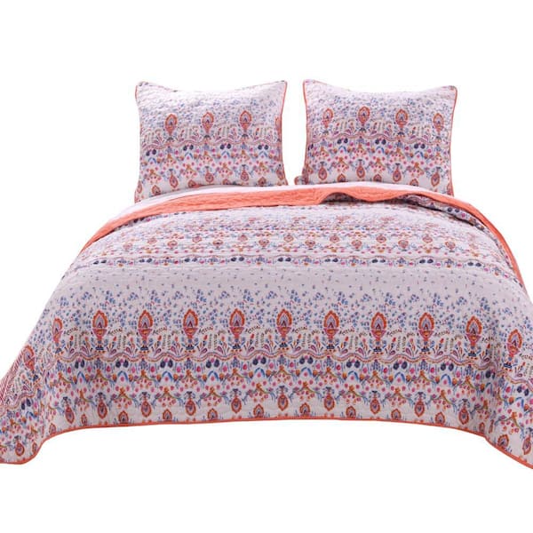 Benjara 3-Piece Multicolor Solid King Size Microfiber Quilt Set
