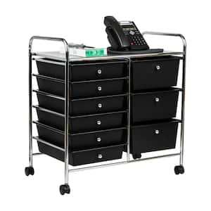 15.25 in. W x 26.25 in. H x 24.25 in. D, Silver/Black Pull-Out Metal/Plastic 9-Drawers Utility Cart Craft Storage