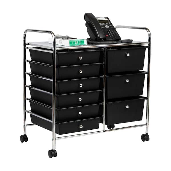 Mind Reader 15.25 in. W x 26.25 in. H x 24.25 in. D, Silver/Black Pull-Out Metal/Plastic 9-Drawers Utility Cart Craft Storage
