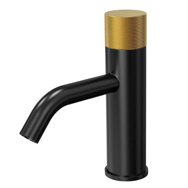 Waterfall Low-Arc 1-Hole Single Handle Bathroom Sink Faucet in Matte Black and Gold with Pop-Up Drain