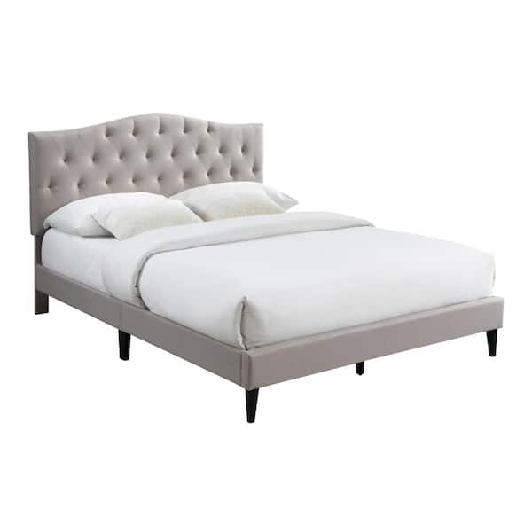 Driftwood Sand Beige Upholstered King Platform Bed with Tufted Arched Headboard