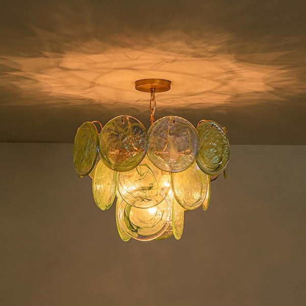 HUOKU Vinto 5-Light 20.9 in. W Brushed Gold and Green Tiered