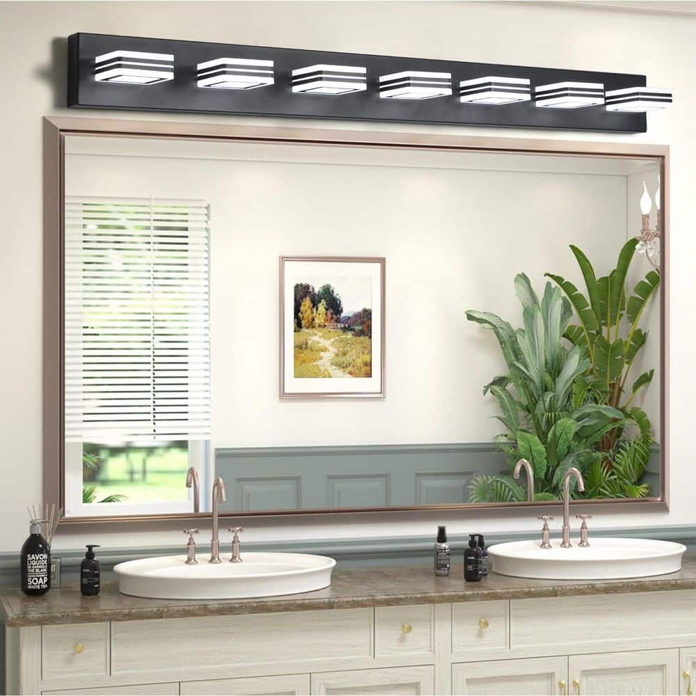 45 in. 7 Light Matte Black Metal Built-In LED Vanity Light Wall Sconce with Acrylic Shade and Dimmable Function price history on PriceWatchPro