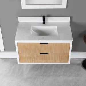 Dione 36 in. W x 22 in. D x 21 in. H Single Sink Bath Vanity in Weathered Pine with White Composite Stone Top and Mirror