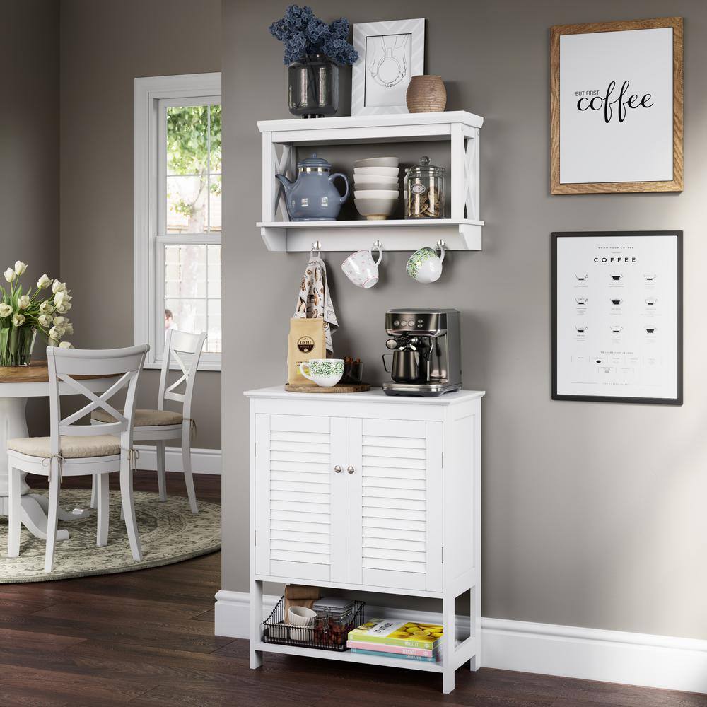 La Crosse White Contemporary 3-Hook Wall Shelf with Open Shelves