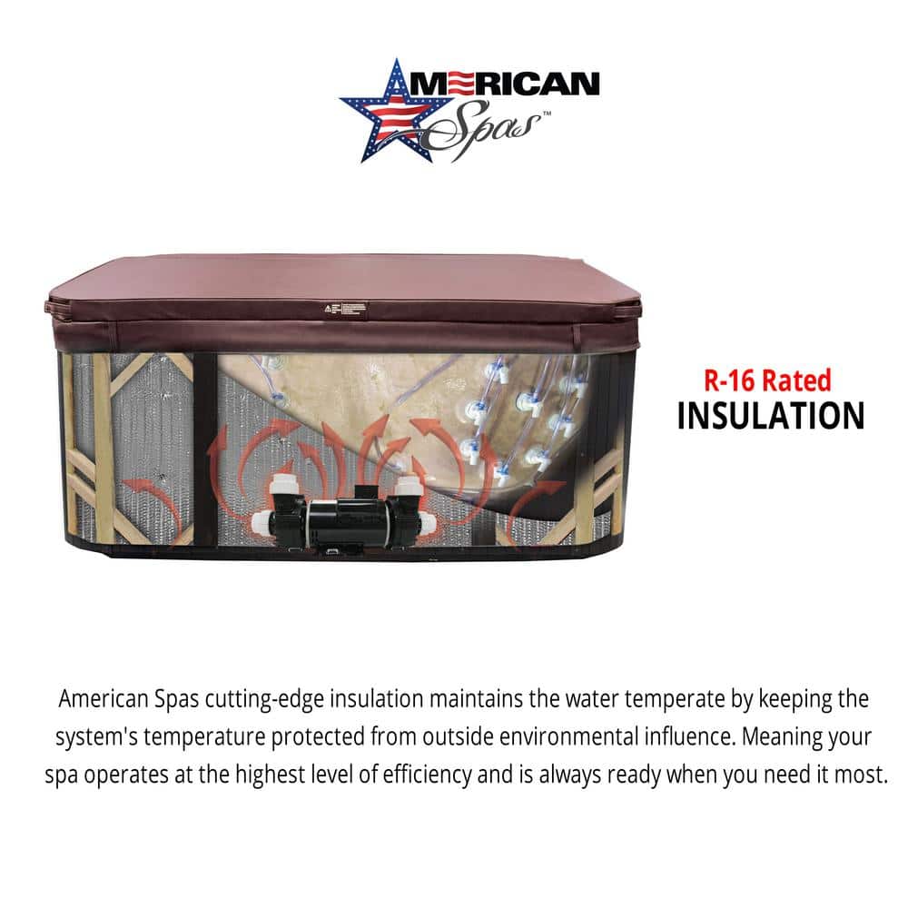 7-Person Dark Cherry Acrylic Bench Spa Hot Tub with LED Waterfall