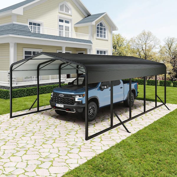 Idalia 15.09 ft. W x 24.77 ft. D x 9.43 ft. H Black Roof Heavy Duty Steel Carport with Reinforced Base