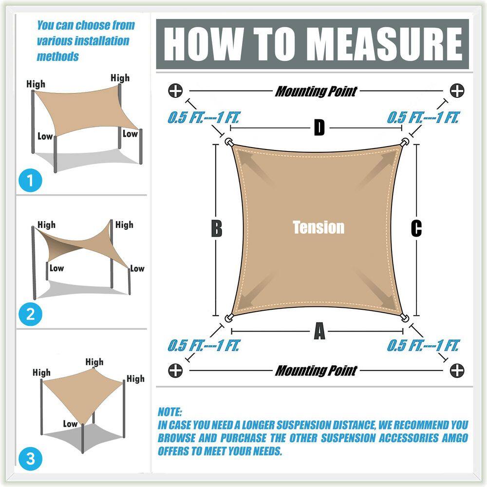 Gray 16x20 Weather-Resistant Rectangle Sun Shade Sail with Hardware Kit