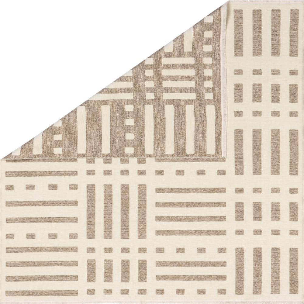 Mina Beige and Brown Geometric Reversible Washable Area Rug