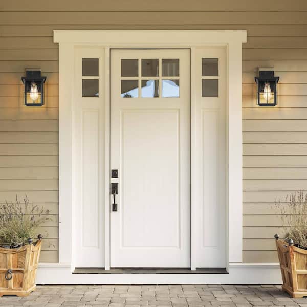 Mill 11 in. Modern Black Outdoor Wall Lantern Sconce Farmhouse 1-Light Porch/Patio Seeded Glass Wall Lamp Exterior Light