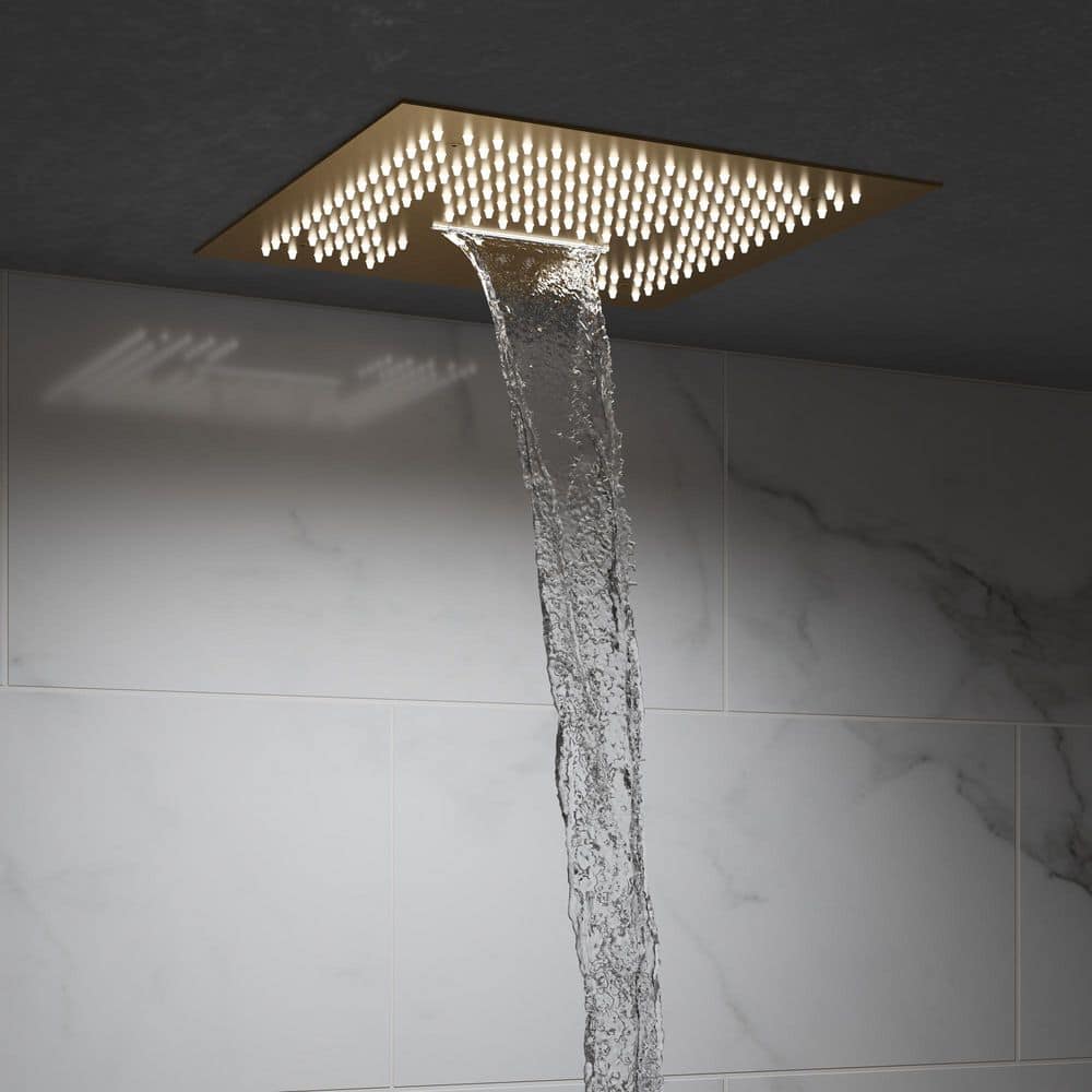 Large Brushed Gold LED Ceiling Mount Shower System