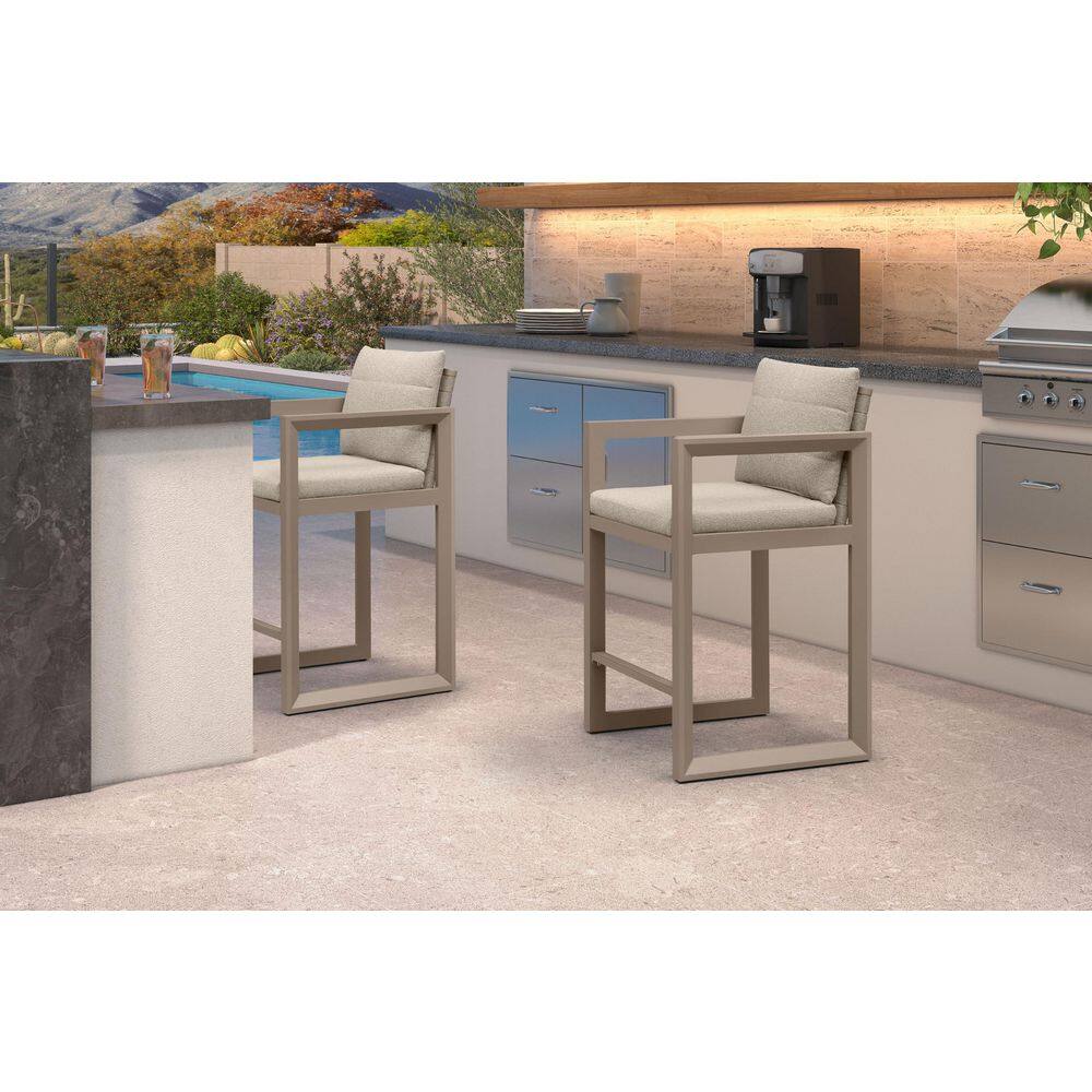 26 Inch Modern Aluminum Outdoor Bar Stool with Stainless Removable Cushion for Kitchen/Backyard Island (2-Pack), Khaki price history on PriceWatchPro