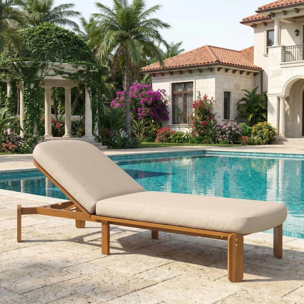 Patio Wood Outdoor Chaise Lounge with Brown Cushions with Adjustable Backrest price history on PriceWatchPro