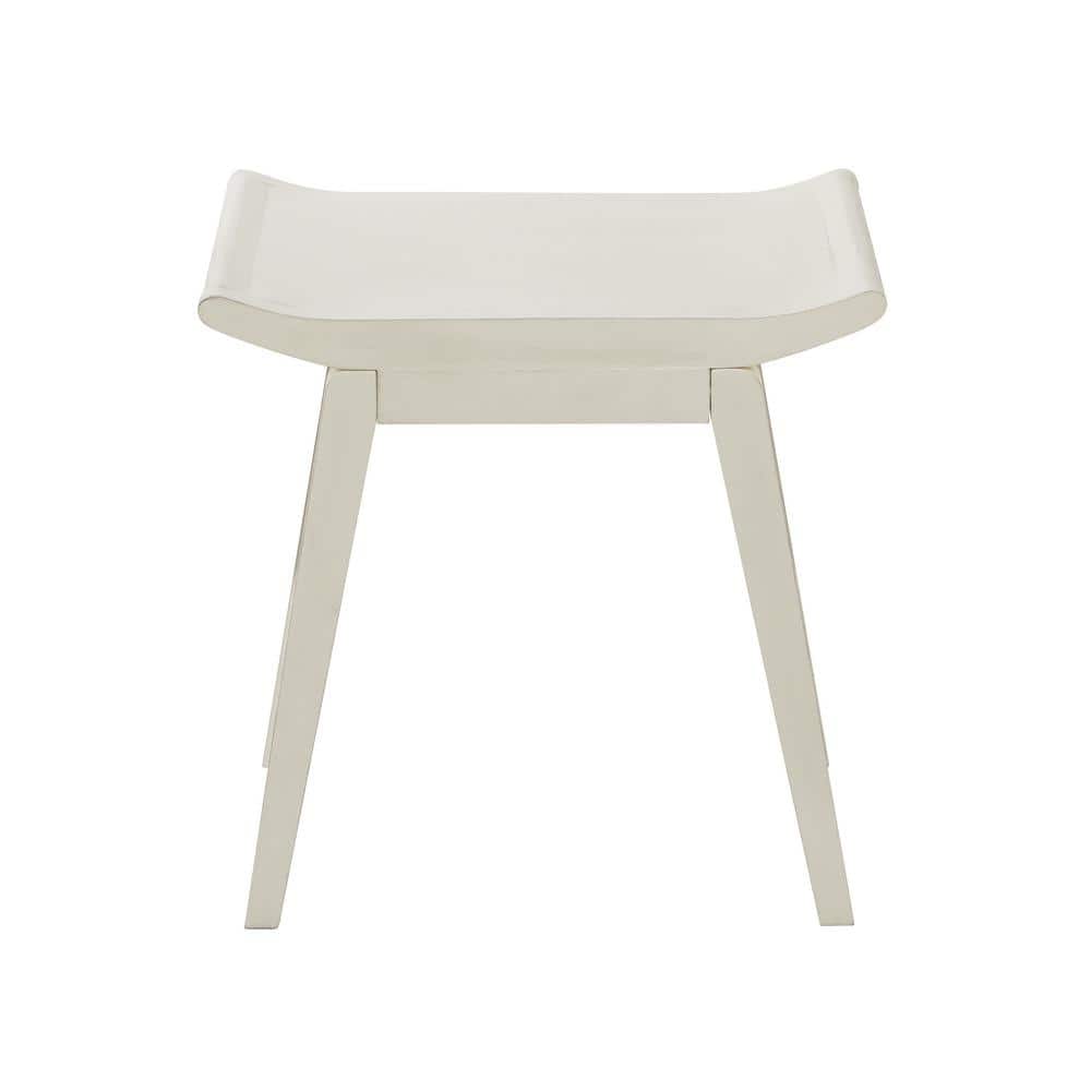 Classic White Wooden Stool with Scoop Seat, 19" x 15" x 17"