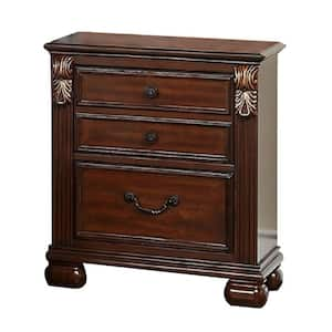 16 in. Cherry Oak Brown 3-Drawer Wooden Nightstand