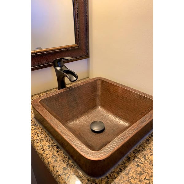 Premier Copper Products Square Skirted Hammered Copper Vessel Sink in Oil Rubbed Bronze